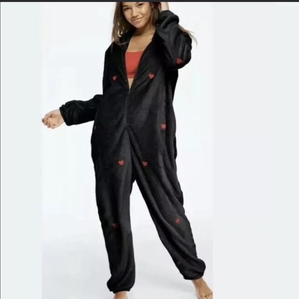 vs pink onesie teddy sleep 3/4 zip LAST ONE!!black red hearts SZ XS SM